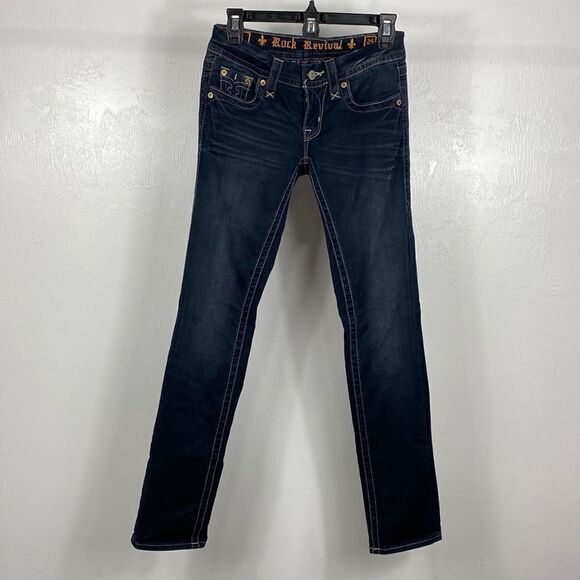 Rock Revival Anabela Dark Wash Low Rise Straight Leg Jeans Size 25 - Picture 1 of 11